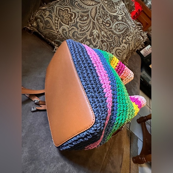 Lauren Ralph Lauren Crochet Straw Debby Drawstring Colorful Crossbody Bucket Bag - Picture 2 of 12